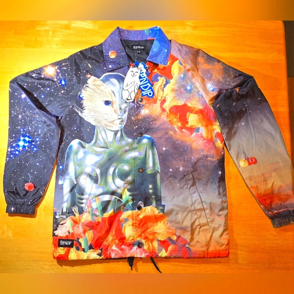 RIPNDIP Graphic Cat Alien Jacket Mens Small Lightweight Windbreaker NEW